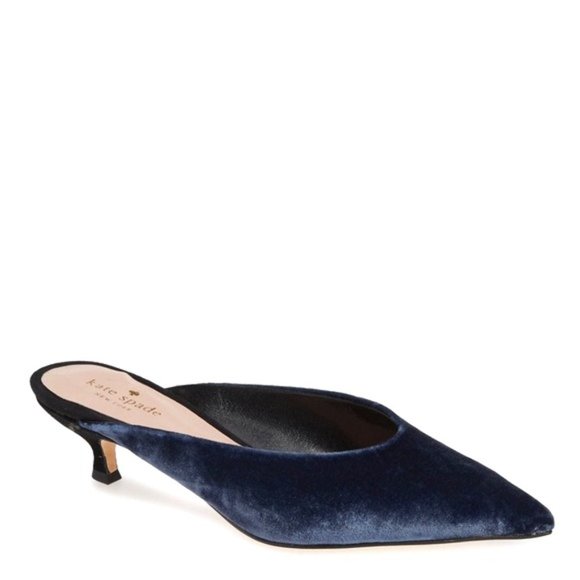 Kate Spade New York Donya Pointed Toe Kitten Heeled Blue Velvet Mules Size: 8 - Picture 1 of 9